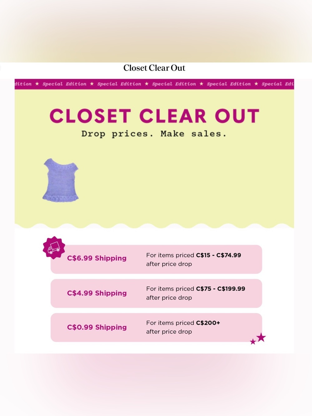 SPECIAL EDITION CLOSET CLEAR OUT